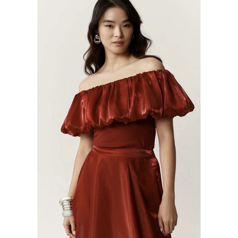 ANTHROPOLOGIE Blnk LONDON New Flattering OffShoulder SMALL Bubble Top Blouse Red - Picture 6 of 15